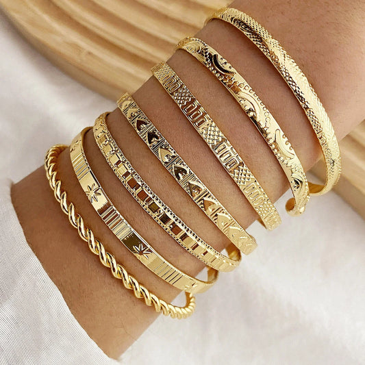 Women’s 7-Piece Luxe Punk Gold Colored Bracelet Collection